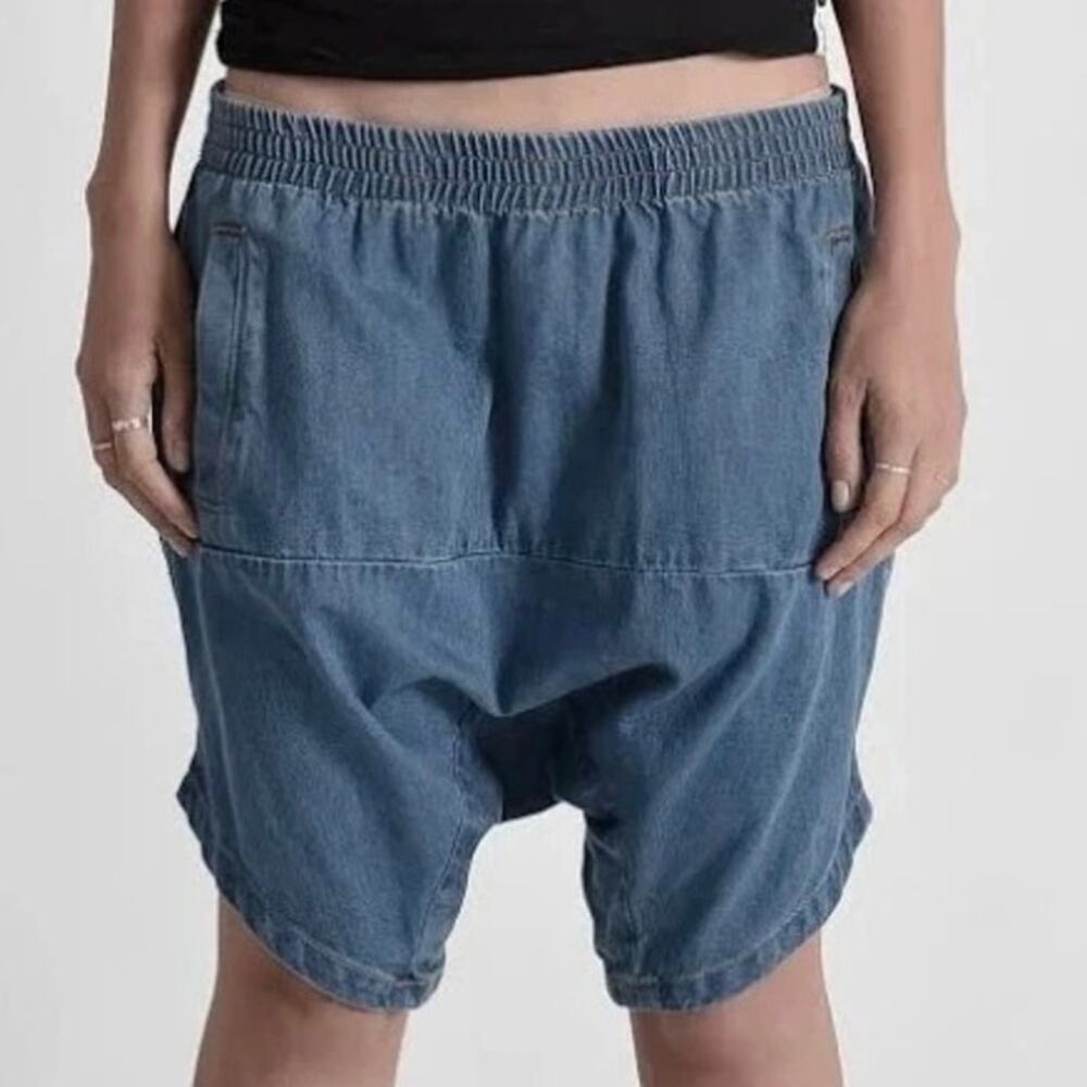 NWT One Teaspoon SzS Calypsos Whiskey Blue Harem Drop Crotch Pull-On Jean Shorts